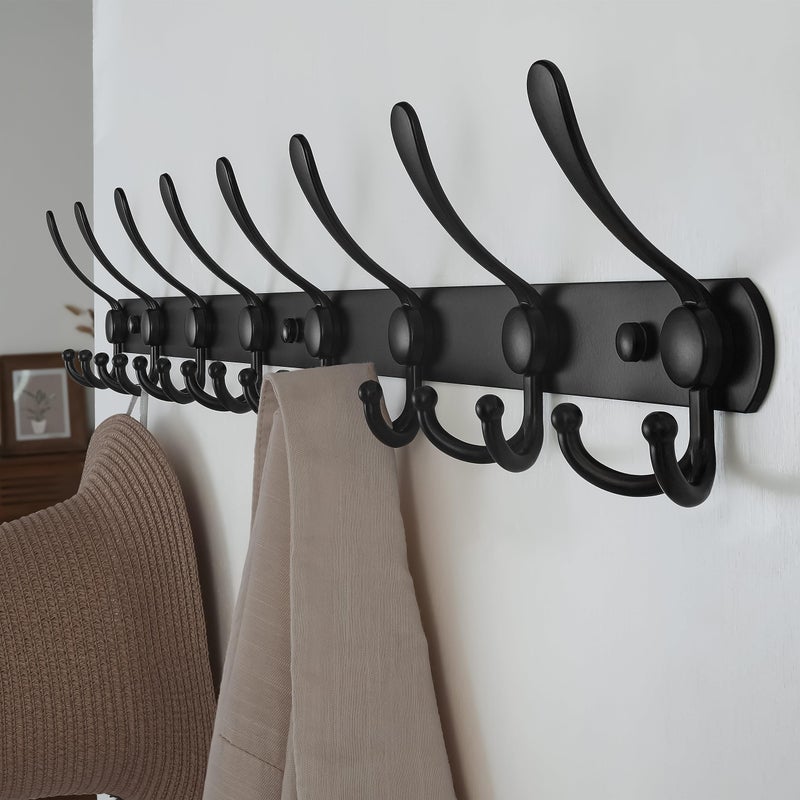Dseap Coat Rack Wall Mount - 29.5â€ Long 8-Tri-Hooks Heavy Duty Coat Hanger Rail Wall Hooks for Hanging Coats Hats Clothing Clothes Purse Mudroom Entryway, Black - Image 2
